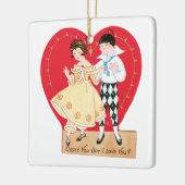 Retro Valentijnsdag, harlekijn en hart Keramisch Ornament (Links)