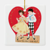 Retro Valentijnsdag, harlekijn en hart Keramisch Ornament (Achterkant)