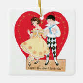 Retro Valentijnsdag, harlekijn en hart Keramisch Ornament (Voorkant)
