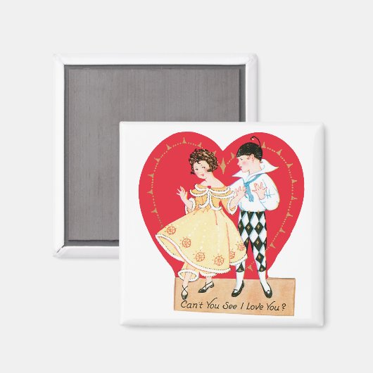 Retro Valentijnsdag,  harlekijn en hart Magneet (Voorkant / Achterkant)
