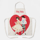 Retro Valentijnsdag,  harlekijn en hart Schort (Voorkant)