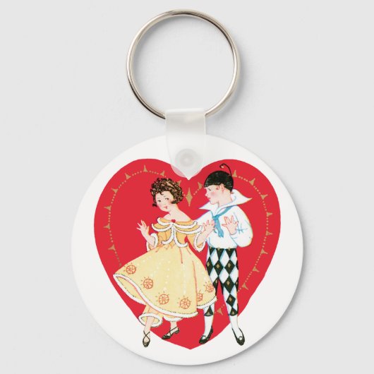 Retro Valentijnsdag, harlekijn en hart Sleutelhanger (Achterkant)