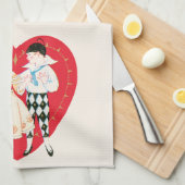 Retro Valentijnsdag,  harlekijn en hart Theedoek (Quarter Fold)