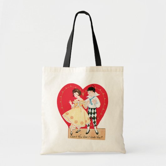 Retro Valentijnsdag,  harlekijn en hart Tote Bag (Voorkant)