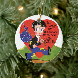 Retro Valentijnsdag, Hobo Boy Hart Keramisch Ornament