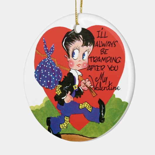 Retro Valentijnsdag, Hobo Boy Hart Keramisch Ornament (Links)