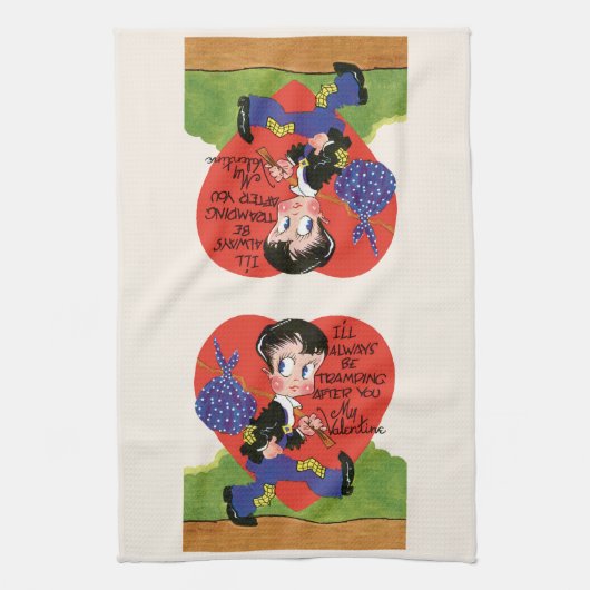 Retro Valentijnsdag,  Hobo Boy Hart Theedoek (Verticaal)