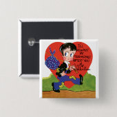 Retro Valentijnsdag,  Hobo Boy Hart Vierkante Button 5,1 Cm (Voorkant /achterkant)