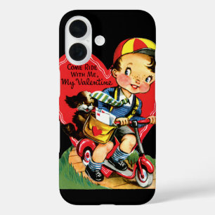 Retro Valentijnsdag,  jongen op een scooter iPhone 16 Hoesje