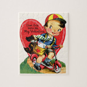 Retro Valentijnsdag,  jongen op een scooter Legpuzzel