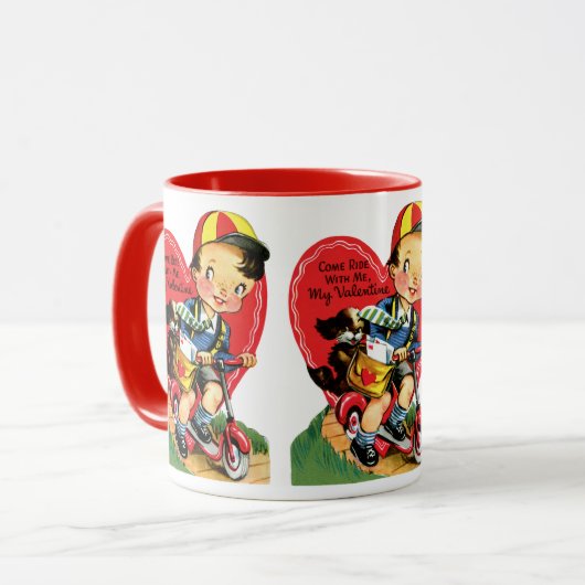 Retro Valentijnsdag,  jongen op een scooter Mok (Voorkant links)