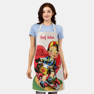 Retro Valentijnsdag,  jongen op een scooter Schort