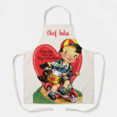 Retro Valentijnsdag, jongen op een scooter Schort (Voorkant)