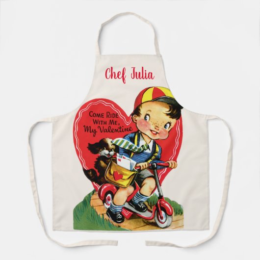 Retro Valentijnsdag, jongen op een scooter Schort (Voorkant)