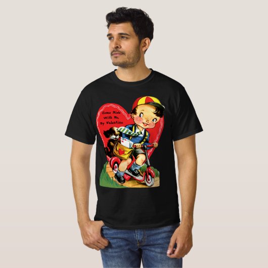 Retro Valentijnsdag, jongen op een scooter T-shirt (Voorkant volledig)