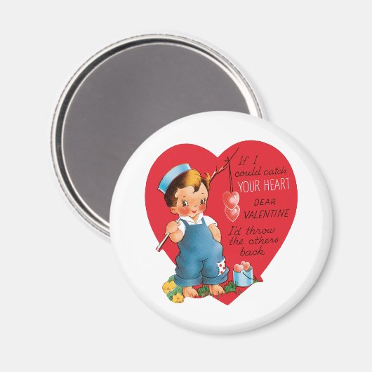  retro Valentijnsdag, jongen Vist harten Magneet (Voorkant / Achterkant)