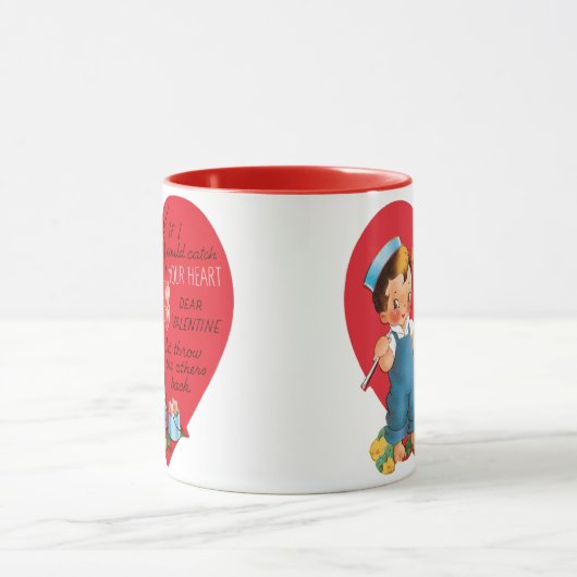 retro Valentijnsdag, jongen Vist harten Mok (Midden)