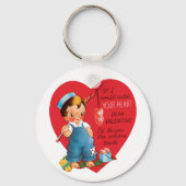 retro Valentijnsdag, jongen Vist harten Sleutelhanger (Achterkant)