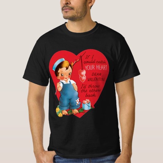retro Valentijnsdag, jongen Vist harten T-shirt (Voorkant)