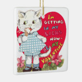 Retro Valentijnsdag Kat Eating Ice Cream Keramisch Ornament (Rechts)