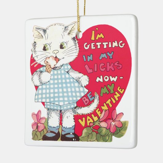 Retro Valentijnsdag Kat Eating Ice Cream Keramisch Ornament (Links)
