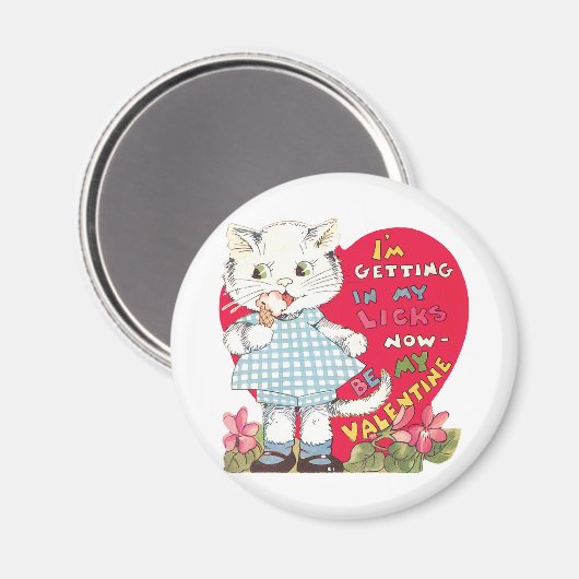 Retro Valentijnsdag Kat Eating Ice Cream Magneet (Voorkant / Achterkant)