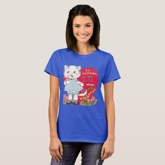 Retro Valentijnsdag Kat Eating Ice Cream T-shirt (Voorkant volledig)