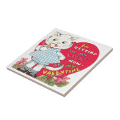 Retro Valentijnsdag Kat Eating Ice Cream Tegeltje (Zijkant)