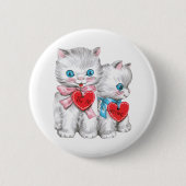 retro Valentijnsdag katten, pluizige Kittens Ronde Button 5,7 Cm (Voorkant)