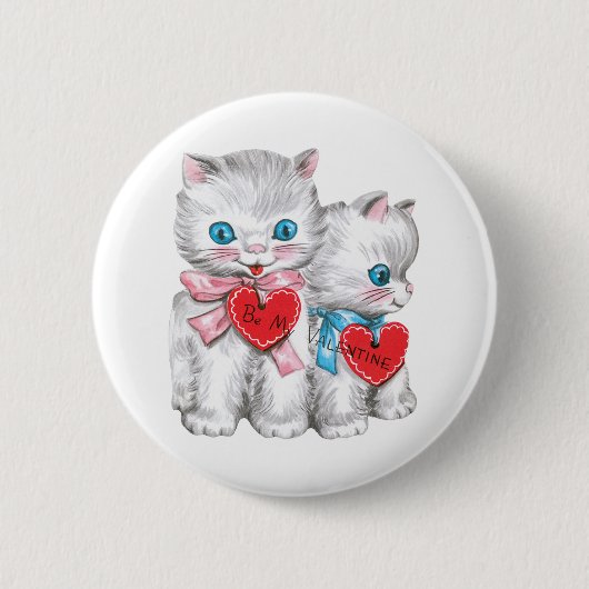 retro Valentijnsdag katten, pluizige Kittens Ronde Button 5,7 Cm (Voorkant)