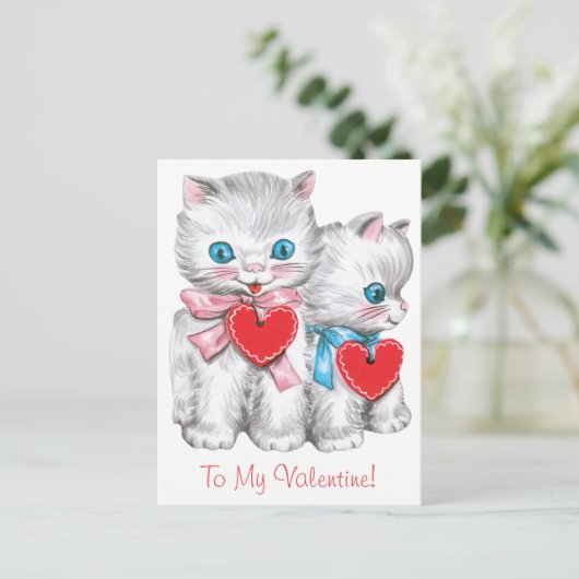 retro Valentijnsdag katten, Schattige kitten Feestdagenkaart (Staand voorkant)