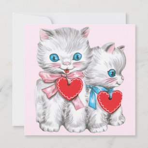  retro Valentijnsdag katten, Schattige kitten Feestdagenkaart