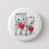 retro Valentijnsdag katten, Schattige kitten Ronde Button 5,7 Cm (Voorkant)
