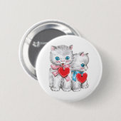 retro Valentijnsdag katten, Schattige kitten Ronde Button 5,7 Cm (Voorkant /achterkant)