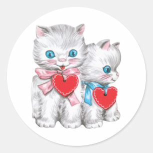 retro Valentijnsdag katten, Schattige kitten Ronde Sticker