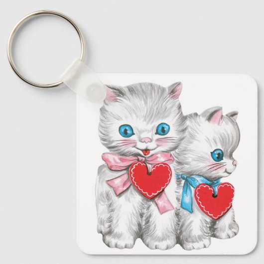  retro Valentijnsdag katten, Schattige kitten Sleutelhanger (Voorkant)