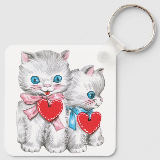  retro Valentijnsdag katten, Schattige kitten Sleutelhanger (Achterkant)