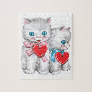 Retro Valentijnsdag katten, Vintage cute kitten Legpuzzel