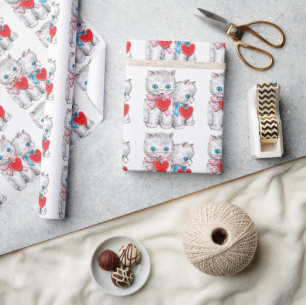 Retro Valentijnsdag katten, Vintage schattige kitt Cadeaupapier