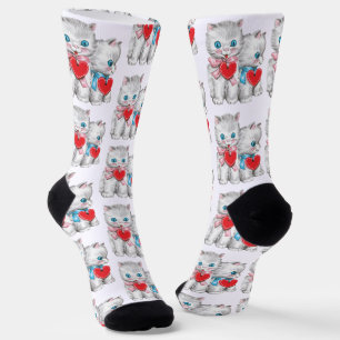 Retro Valentijnsdag katten, Vintage schattige kitt Sokken