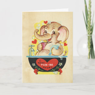 Retro Valentijnsdag kinder Elephant Red Heart Foto Kaart
