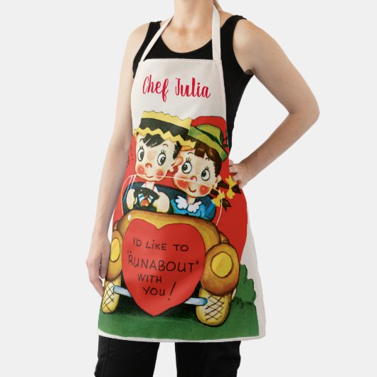 Retro Valentijnsdag, meisje en jongen in de auto Schort (Insitu)