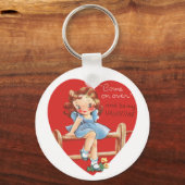  Retro Valentijnsdag, Meisje op een hek Sleutelhanger (Achterkant)