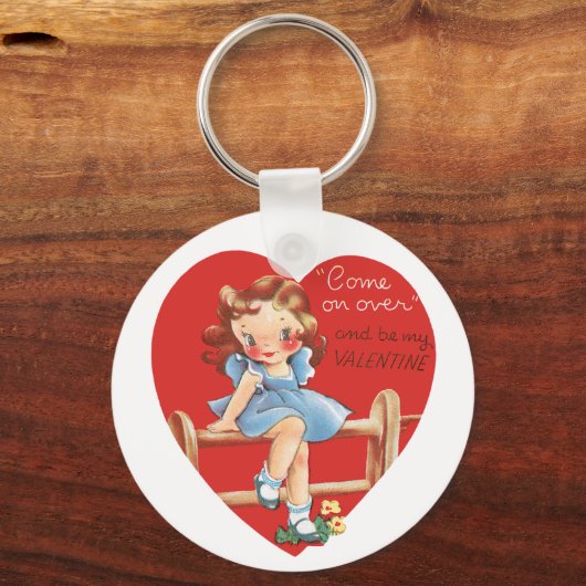 Retro Valentijnsdag, Meisje op een hek Sleutelhanger (Achterkant)