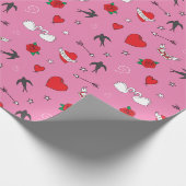 Retro Valentijnsdag Patroon op Roze Cadeaupapier (Hoek)