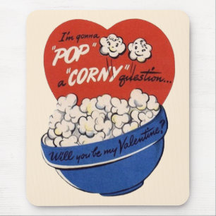 Retro Valentijnsdag, Popcorn Pop a Corny Vraag Muismat