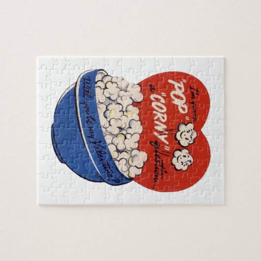 Retro Valentijnsdag, Popcorn Stel een Domme Vraag Legpuzzel (Horizontaal)