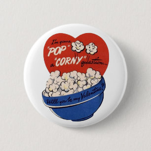 Retro Valentijnsdag, Popcorn Stel een Dwaze Vraag Ronde Button 5,7 Cm