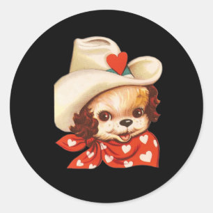 Retro Valentijnsdag Puppy Dog Valentijn Ronde Sticker