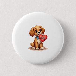 Retro Valentijnsdag Puppy Hond Valentijnsdag  Ronde Button 5,7 Cm